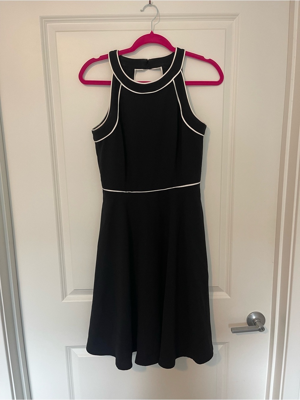 White House Black Market Black Midi Dress with White Piping